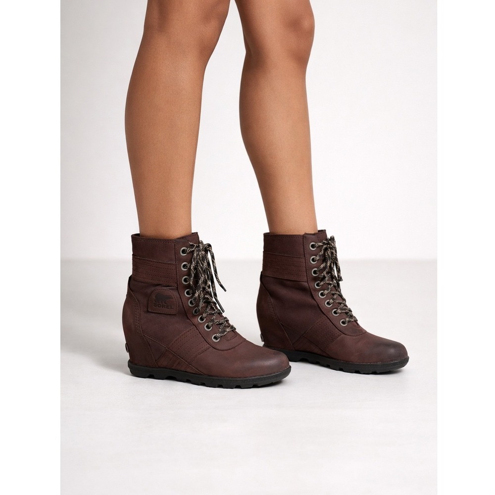 Sorel Joan of Arctic Wedge II Brown Genuine Leather Boots Womens 7.5